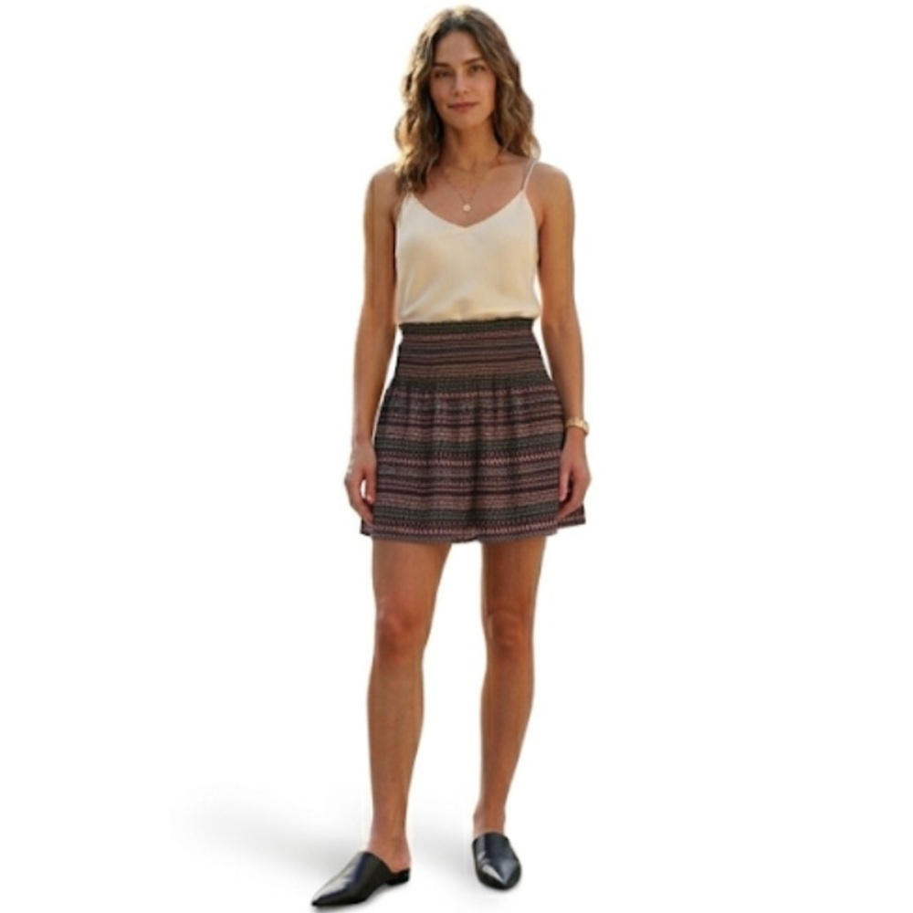 Joie “Alphonsine” Silk Smocked Skirt In Caviar-Begonia Size Large New With Tags!